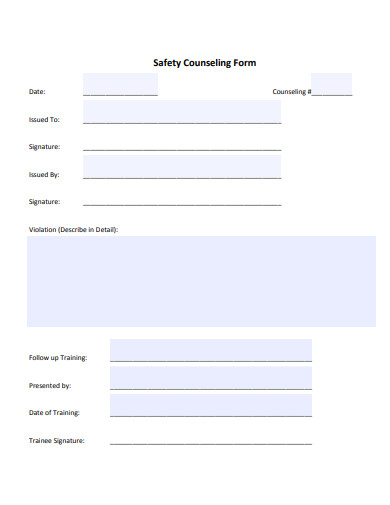 safety counseling form template