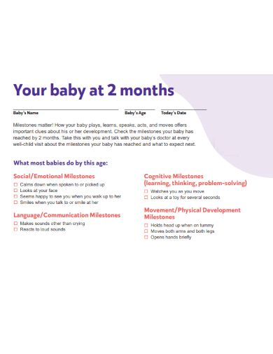 sample 2 months baby checklist template