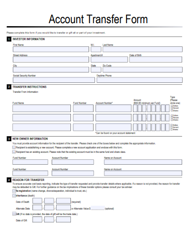 sample account transfer form template