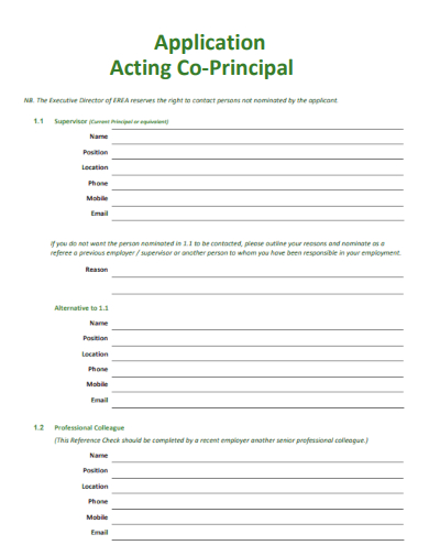 sample acting co principal application template