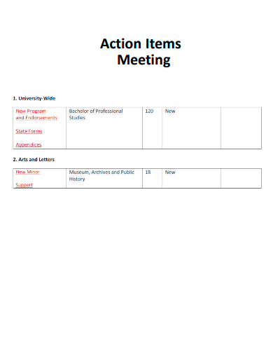 sample action items meeting template