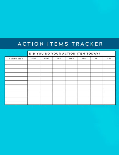 sample action items tracker template