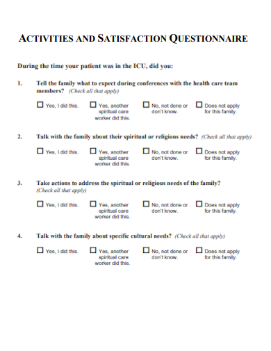 sample activities satisfaction questionnaire template