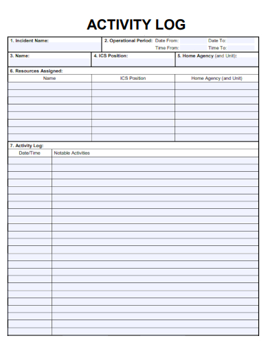 sample activity log form template