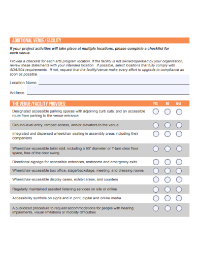 sample additional venue facility checklist template
