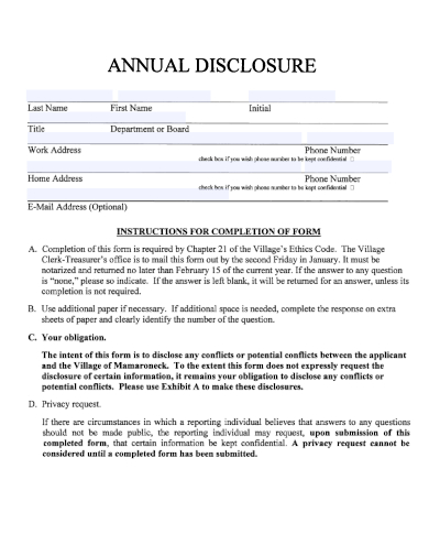 sample annual disclosure form template