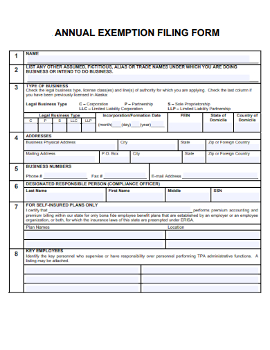 sample annual exemption filing form template