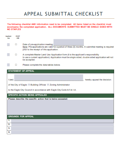 sample appeal submittal checklist template
