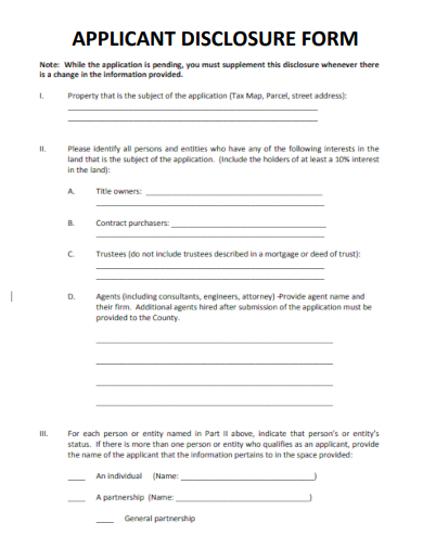 sample applicant disclosure form template