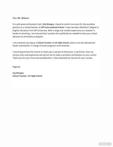 sample application letter to principal template
