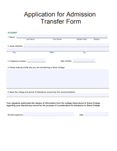 sample application for admission transfer form template