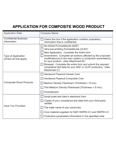 sample application for composite wood product template