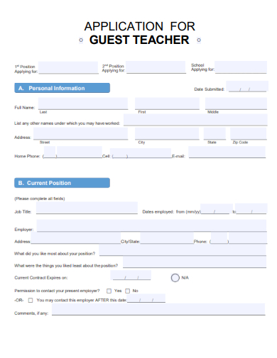 sample application for guest teacher template
