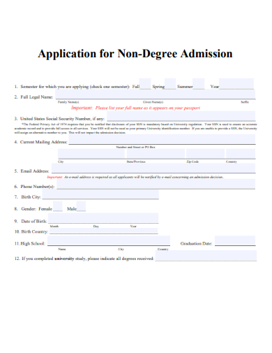 sample application for non degree admission form template