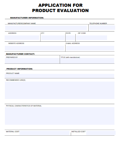 sample application for product evaluation template