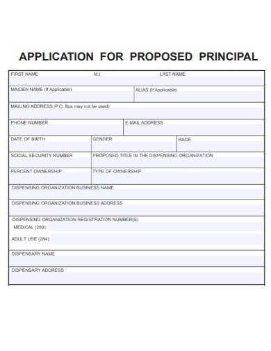 sample application for proposed principal template