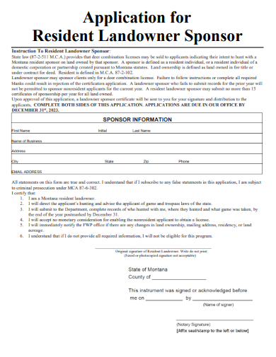 sample application for resident landowner sponsor template
