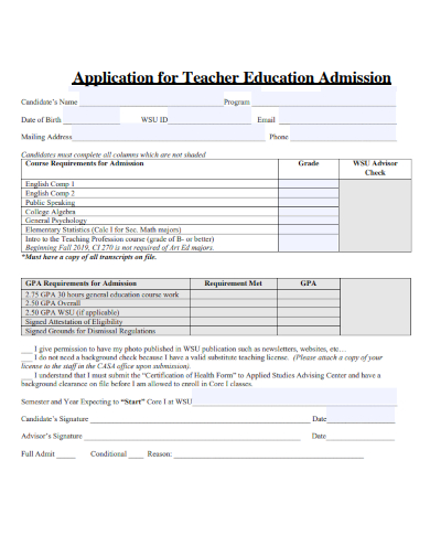 sample application for teacher education admission template