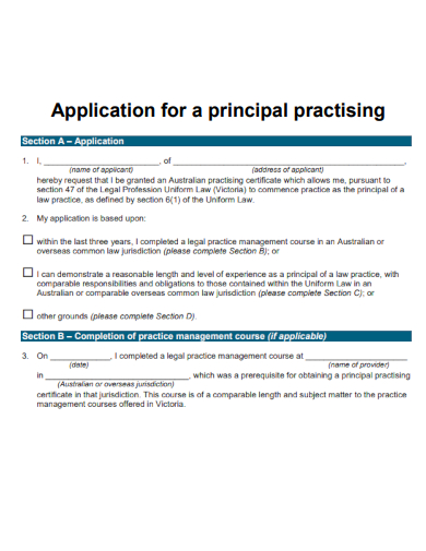sample application for a principal practicing template