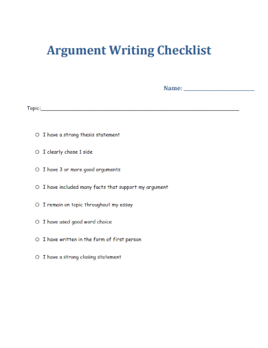 sample argument writing checklist template