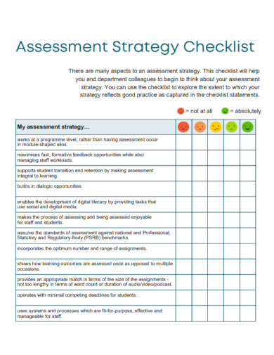 sample assessment strategy checklist template