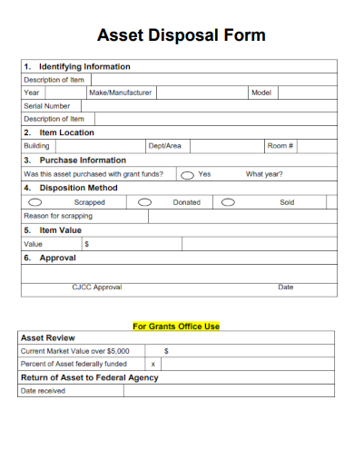 sample asset disposal form template