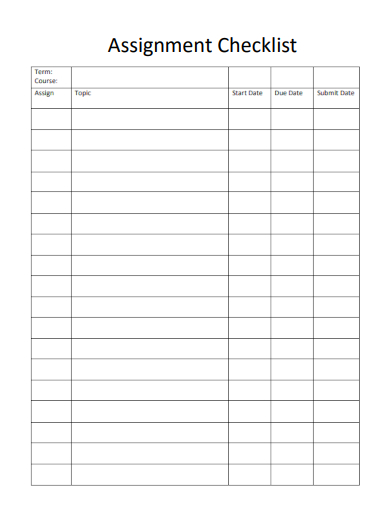 sample assignment checklist blank template