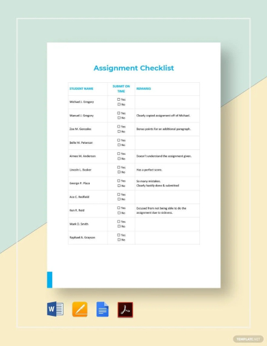sample assignment checklist template