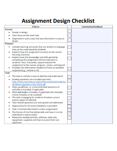 sample assignment design checklist template
