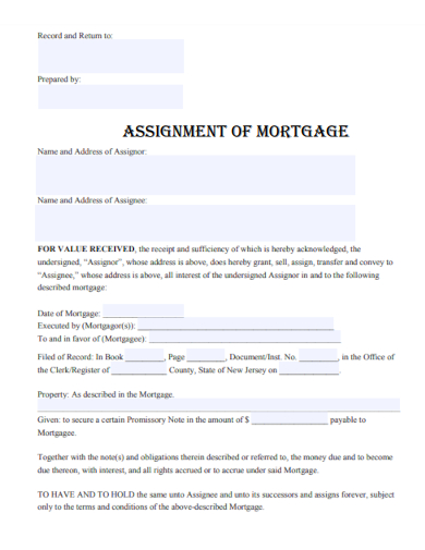 sample assignment mortgage form template