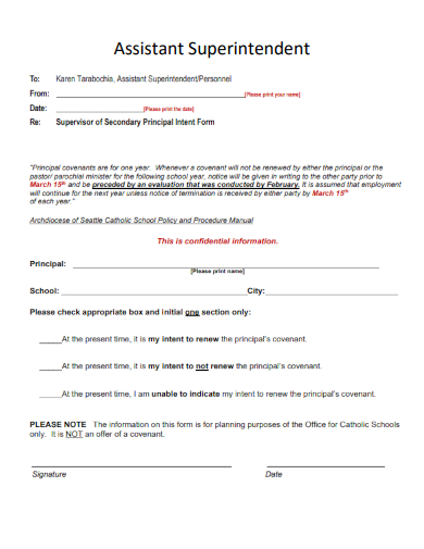 sample assistant superintendent form template