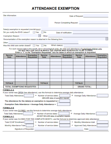 sample attendance exemption form template