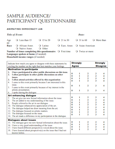 sample audience participant questionnaire template
