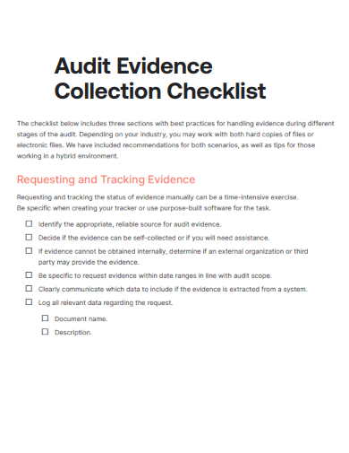 sample audit evidence collection checklist template
