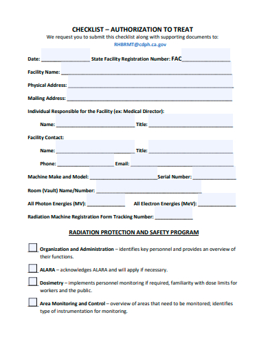 sample authorization checklist template