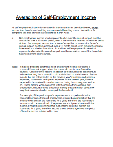 sample averaging of self employment income template