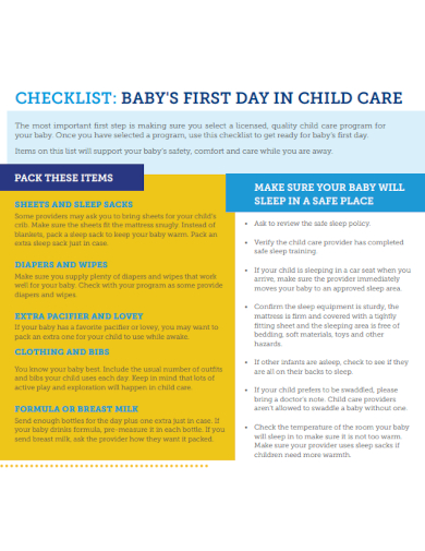sample baby child care checklist template