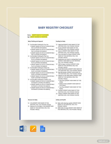 sample baby registry checklist template