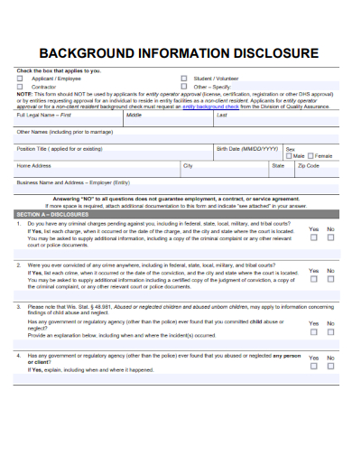 sample background information disclosure form template