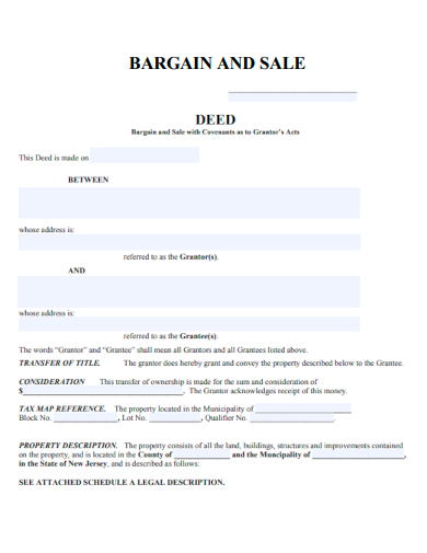 sample bargain sale deed template