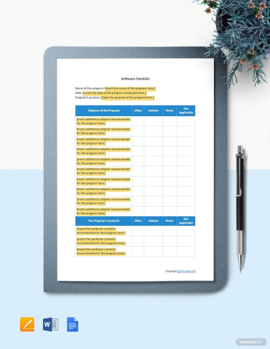 sample basic software checklist template