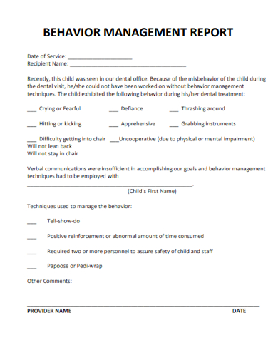 sample behavior management report template