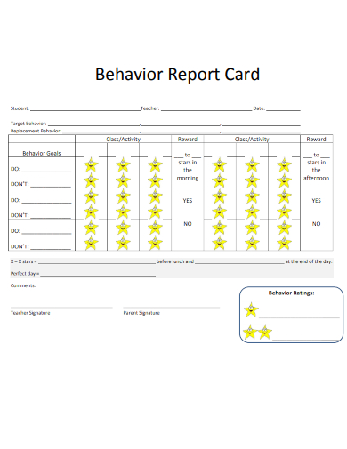 sample behavior report card template