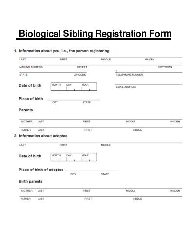 sample biological sibling registration form template