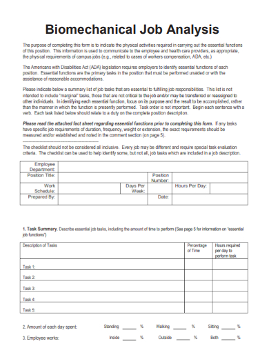 sample biomechanical job analysis form template