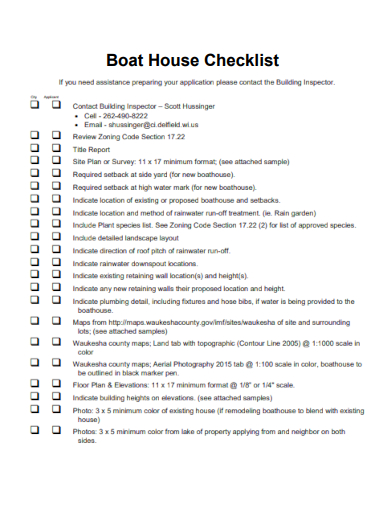 sample boat house checklist template