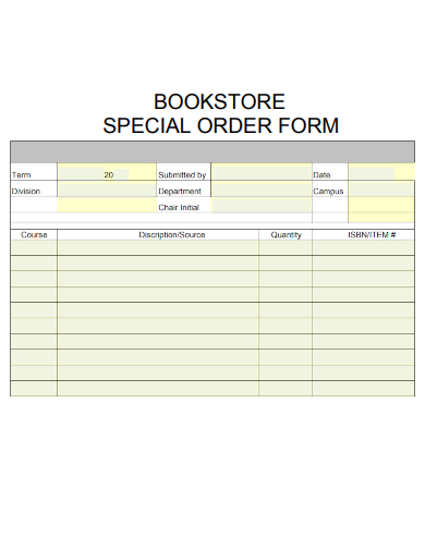 sample bookstore special order form template