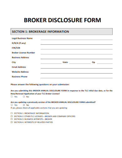 sample broker disclosure form template