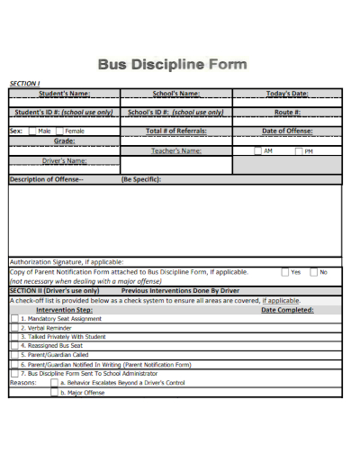 sample bus discipline form template