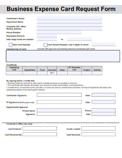 sample business expense card request form template